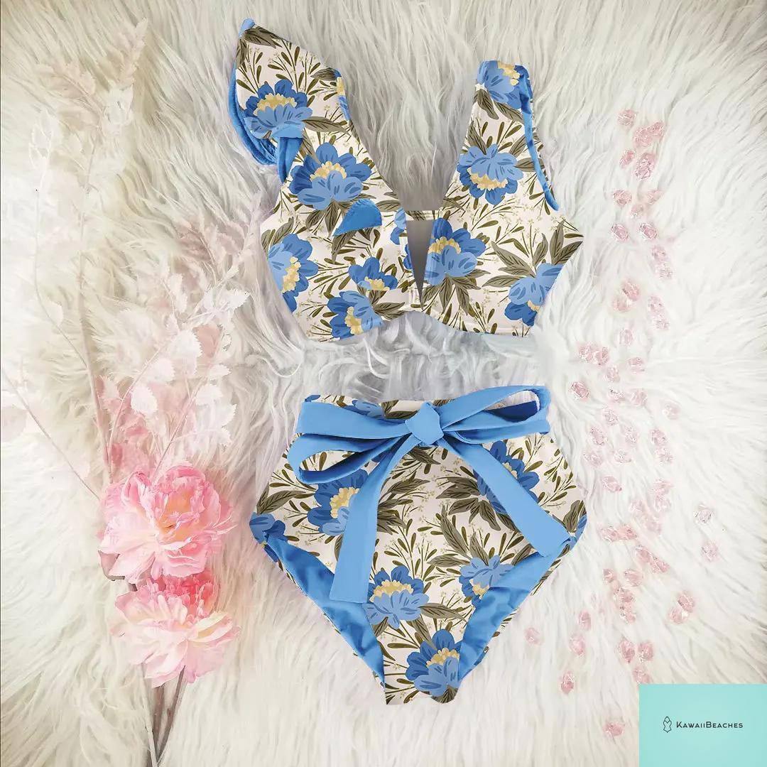 Floral Printed High Waist Bandage Bikini Set