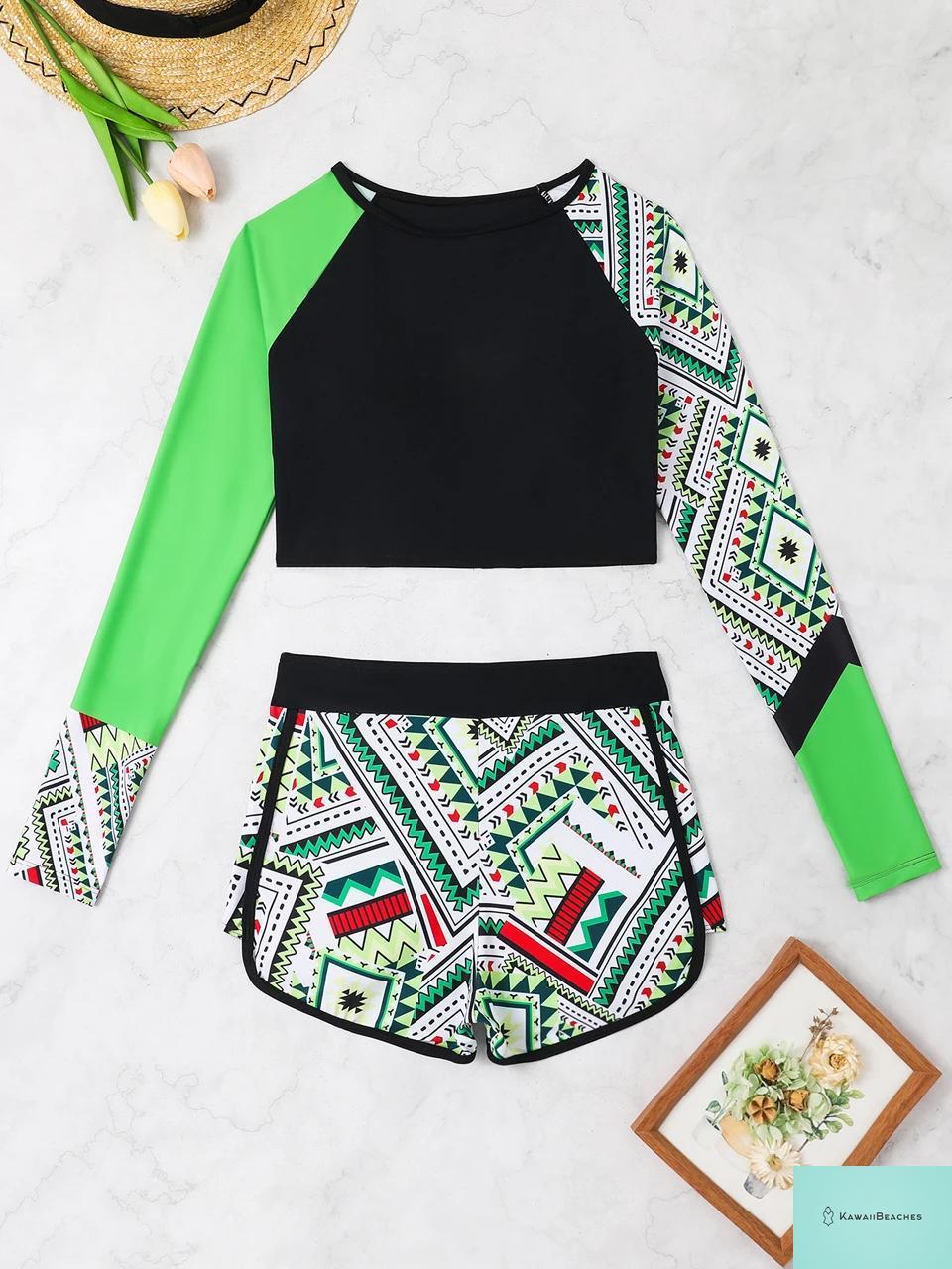 Womens Long Sleeve Printed Swimsuit