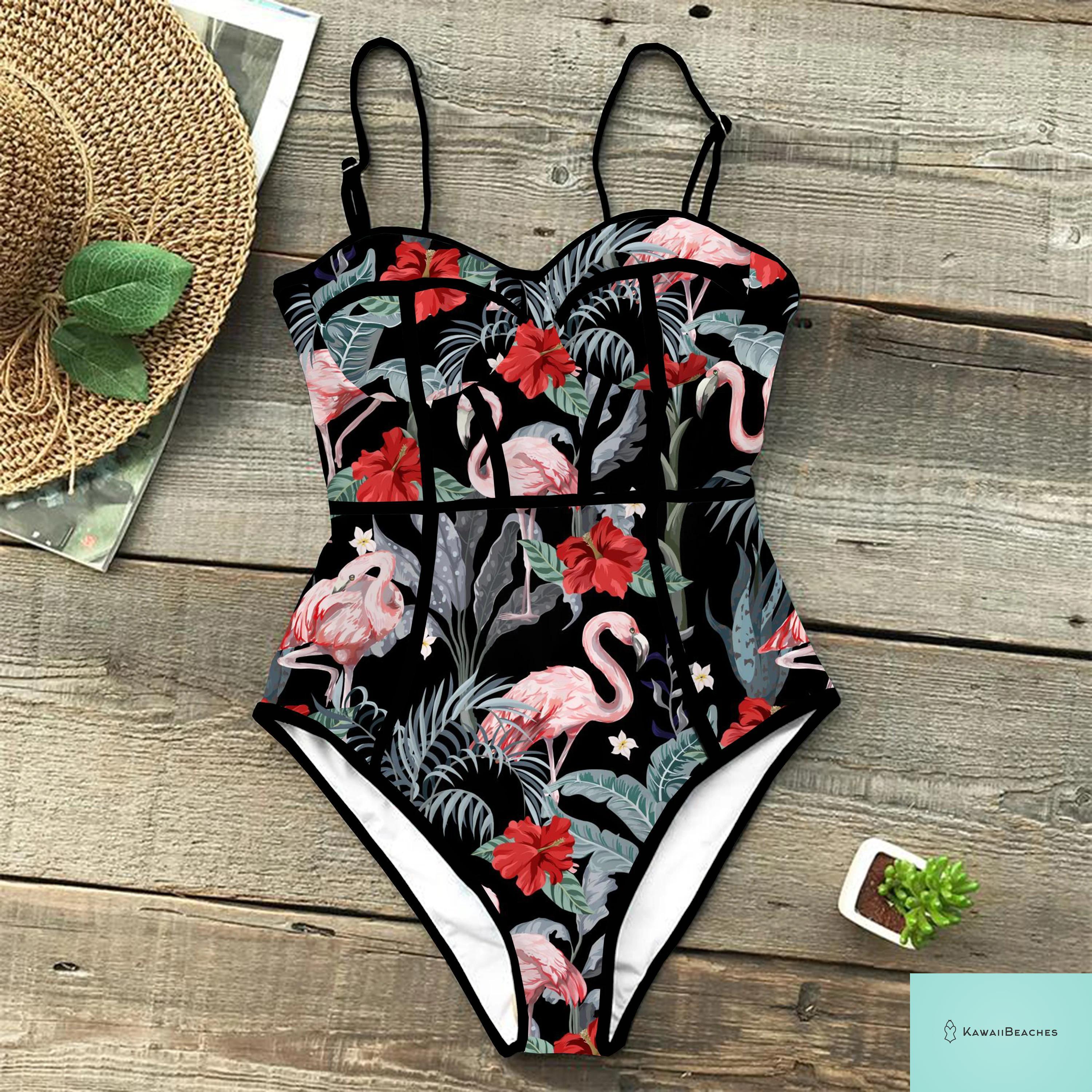 Kawaii Retro Push Up One Piece Swimsuit