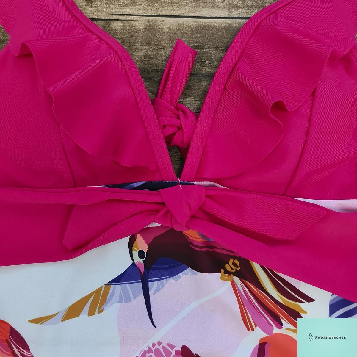 Lace Print V-Neck One Piece Swimsuit