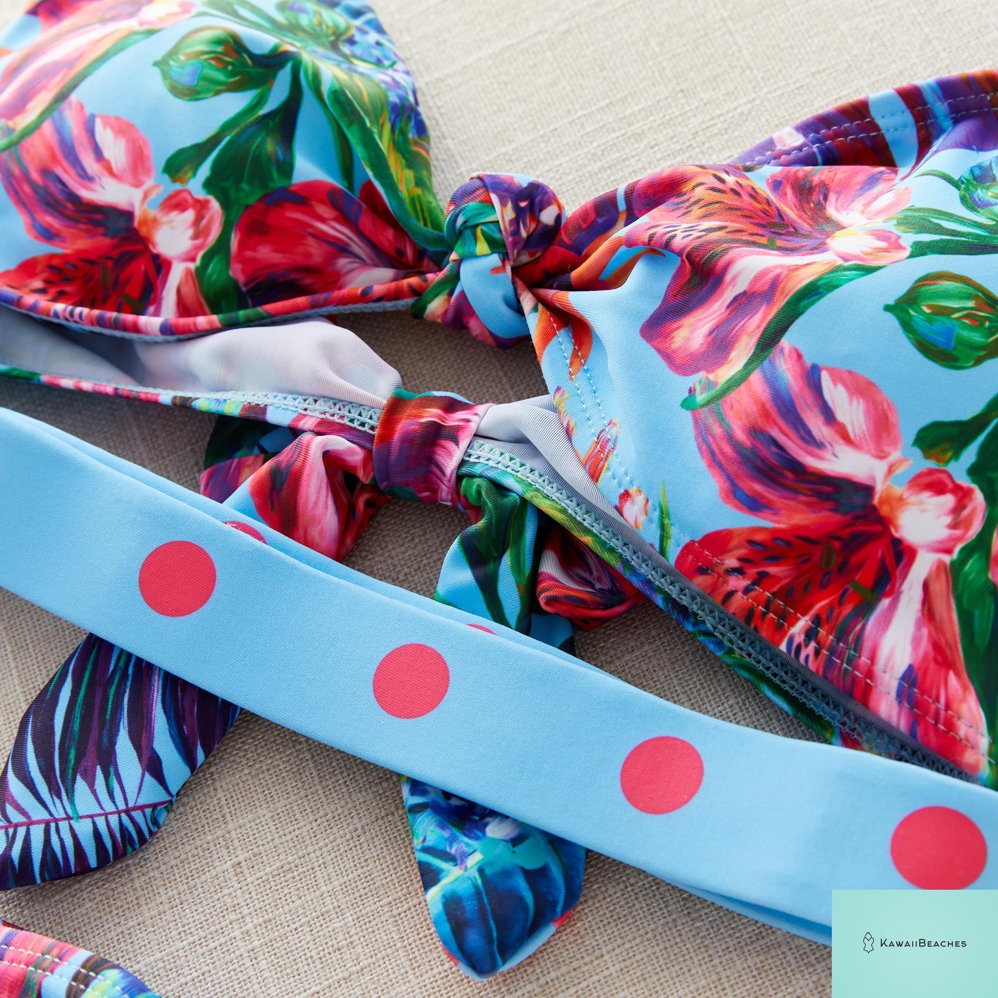 Floral Printed High Waist Bandage Bikini Set
