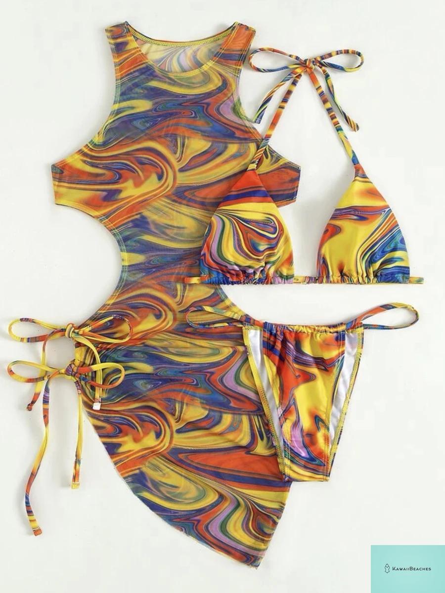 Printed Halter Triangle Bikini Set