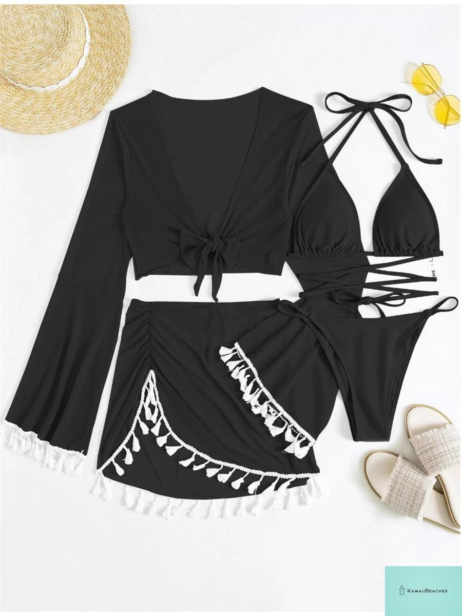 Womens Solid Halter Bikini Swimwear Set