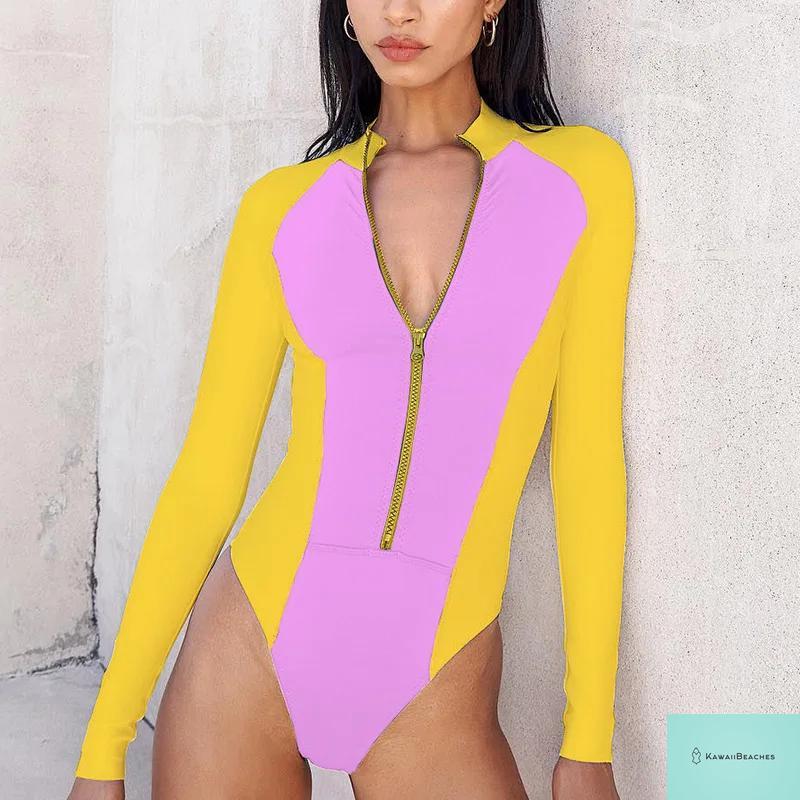 Kawaii Patchwork Long Sleeve Swimsuit