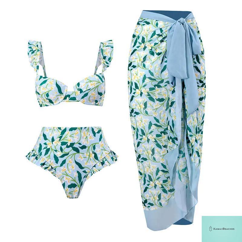 Floral Ruffle Push Up Bikini Set