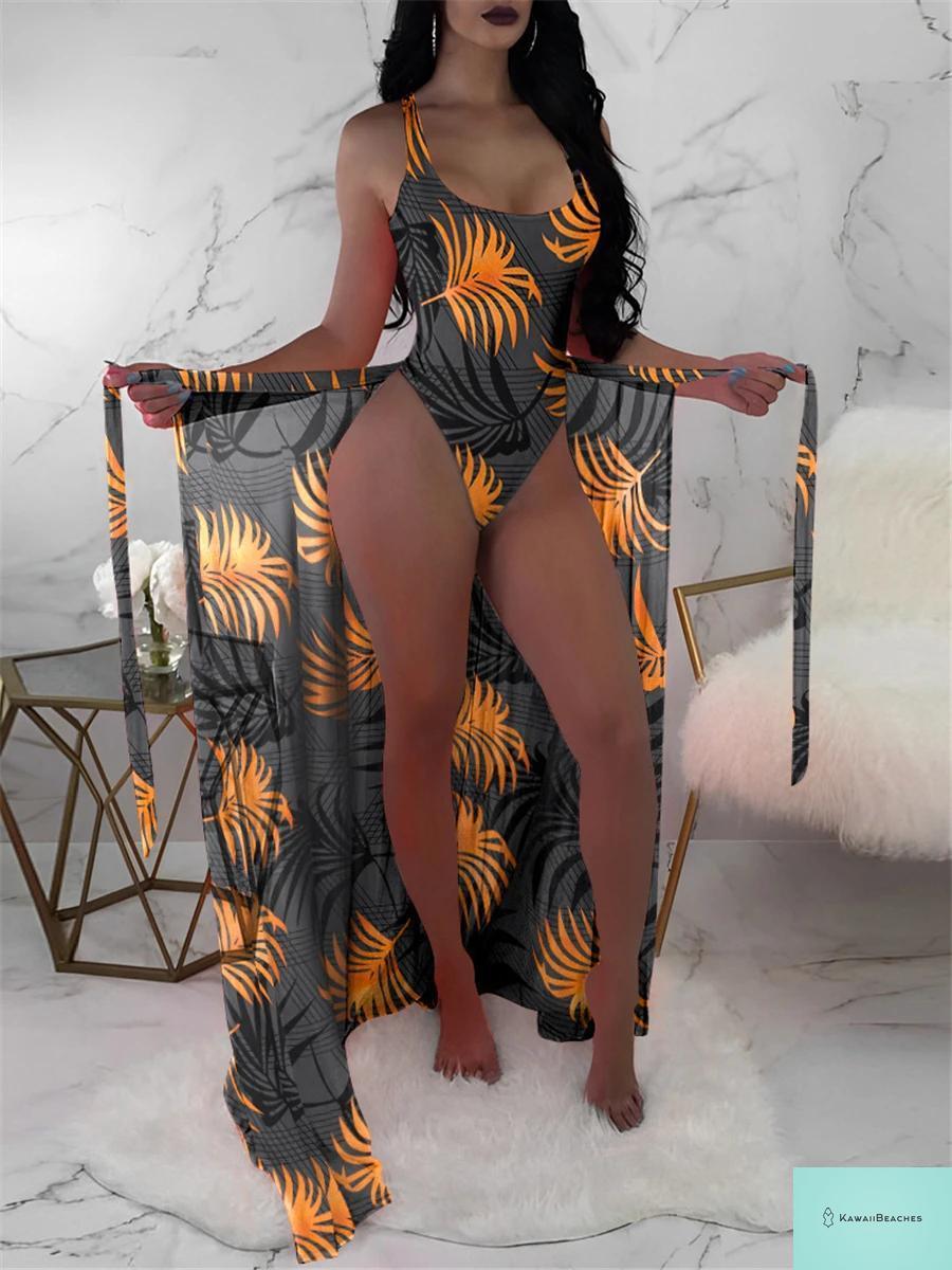 Floral Print Beach Bodysuit and Skirt