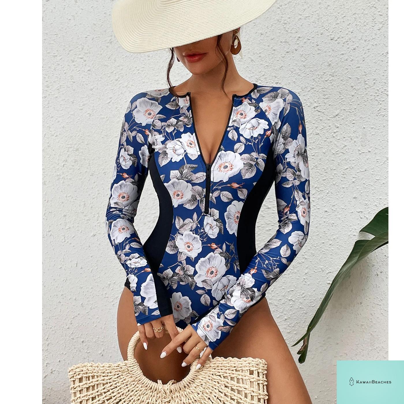 Womens Long Sleeve Surfing Swimsuit Monokini