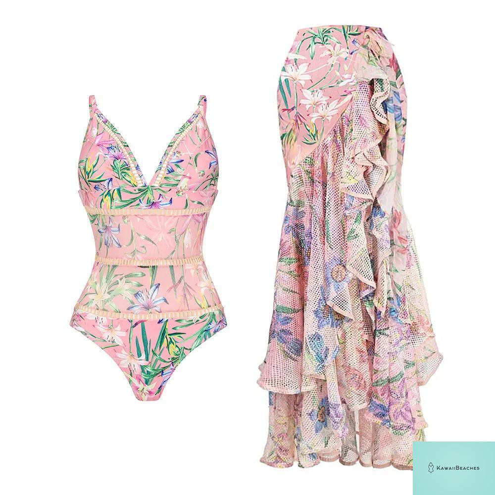 Floral Ruffle Push-Up One-Piece Swimsuit