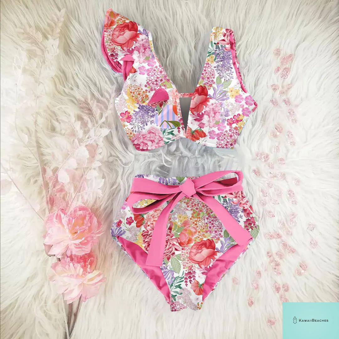 Floral Printed High Waist Bandage Bikini Set
