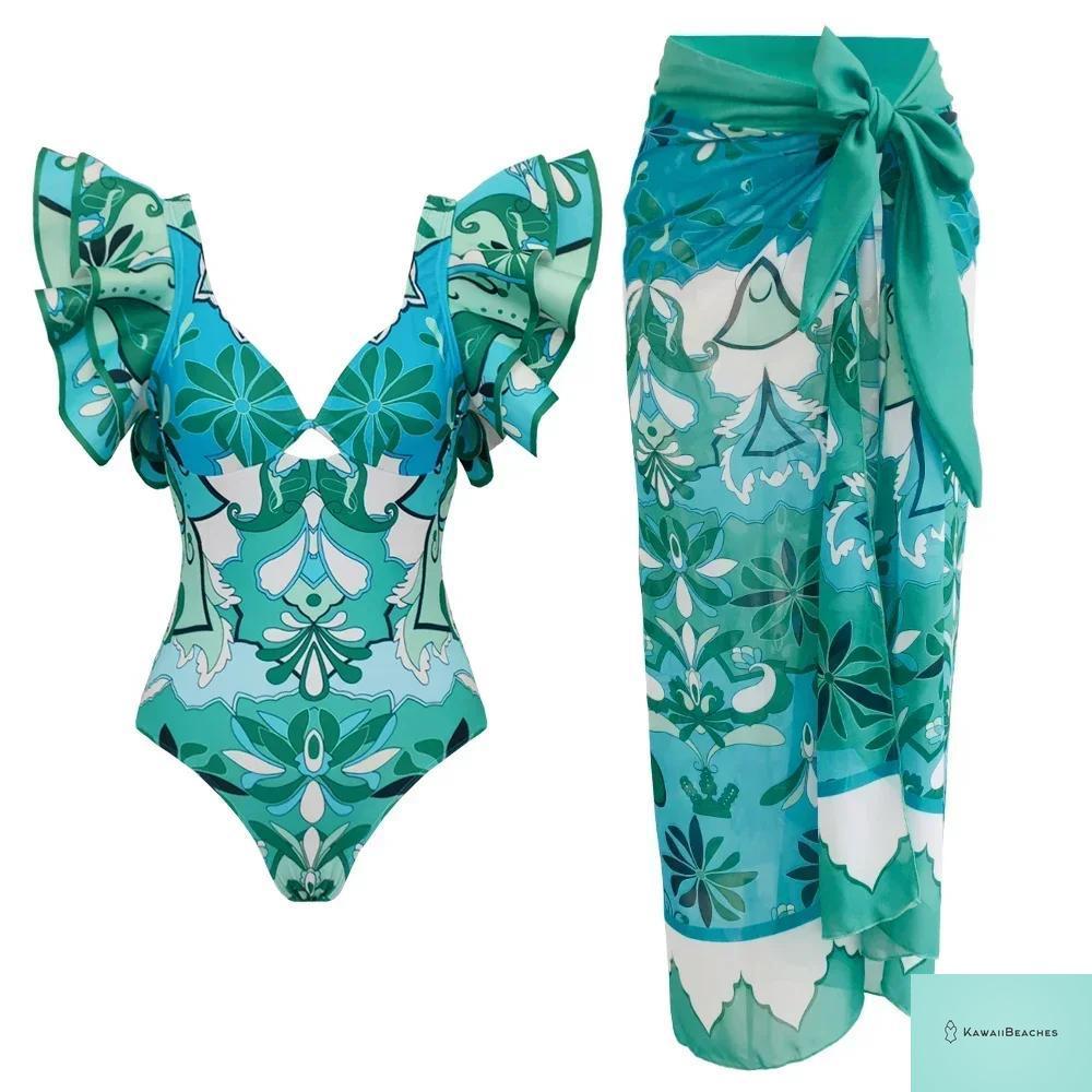 Heart Printed One Piece Swimwear Suit