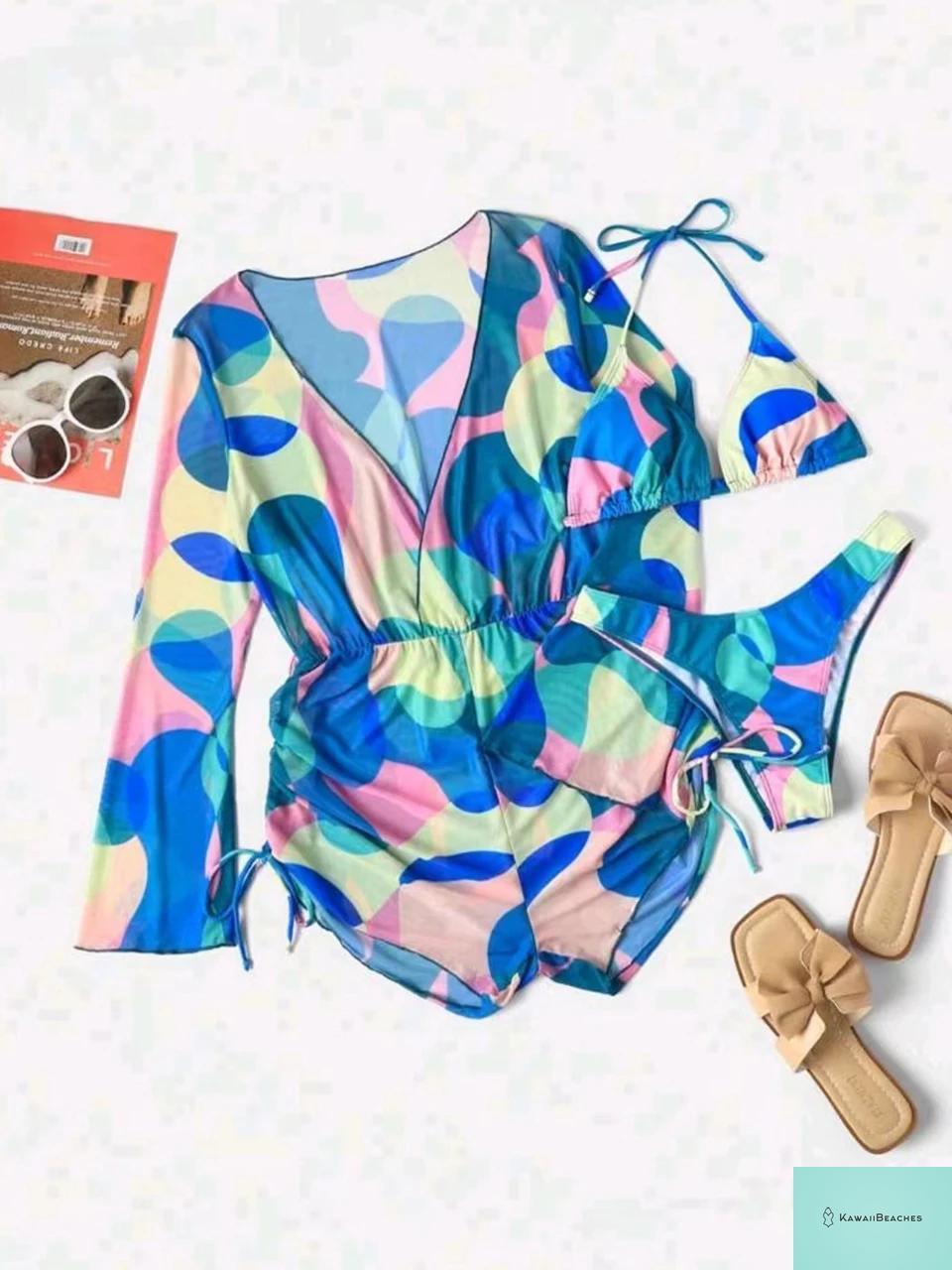 Tropical Print Halter Bikini Swimsuit