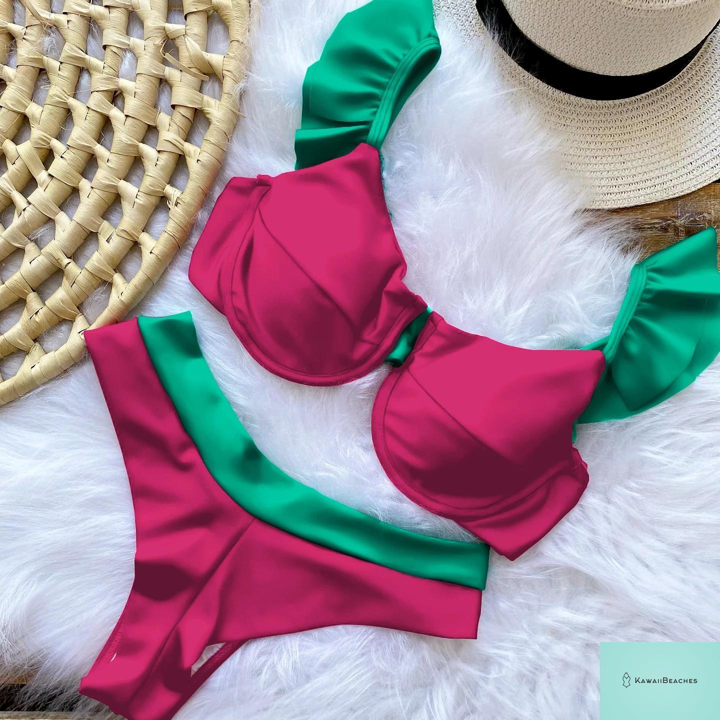 High Waist Golden Print Brazilian Bikini Set