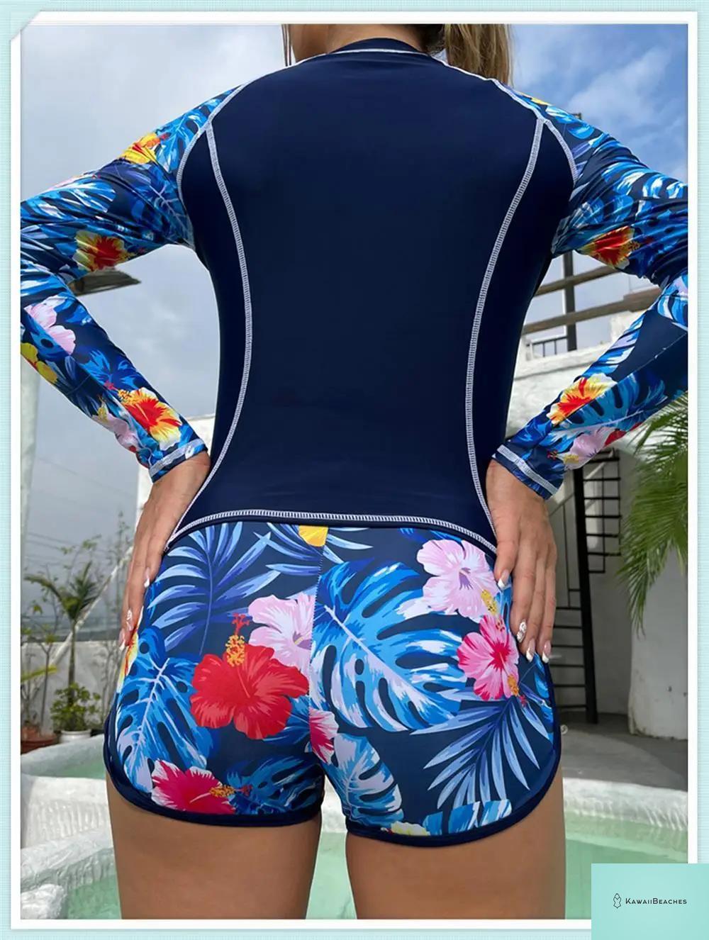 Tropical Long Sleeve Rashguard Swimsuit