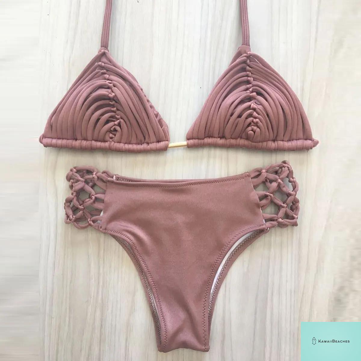 Kawaii Stripes Lace-Up Brazilian Bikini Set