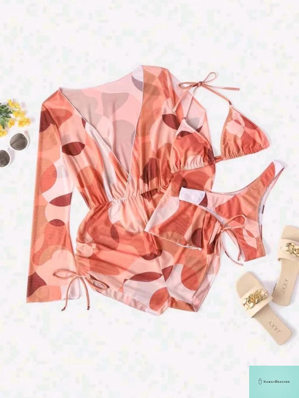 Tropical Print Halter Bikini Swimsuit