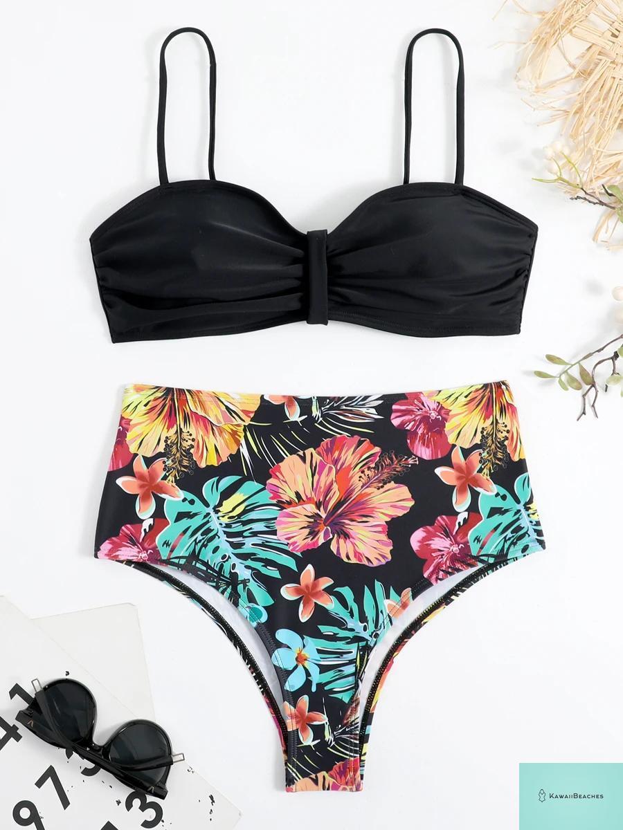 Tropical Print High Waist Bikini Set