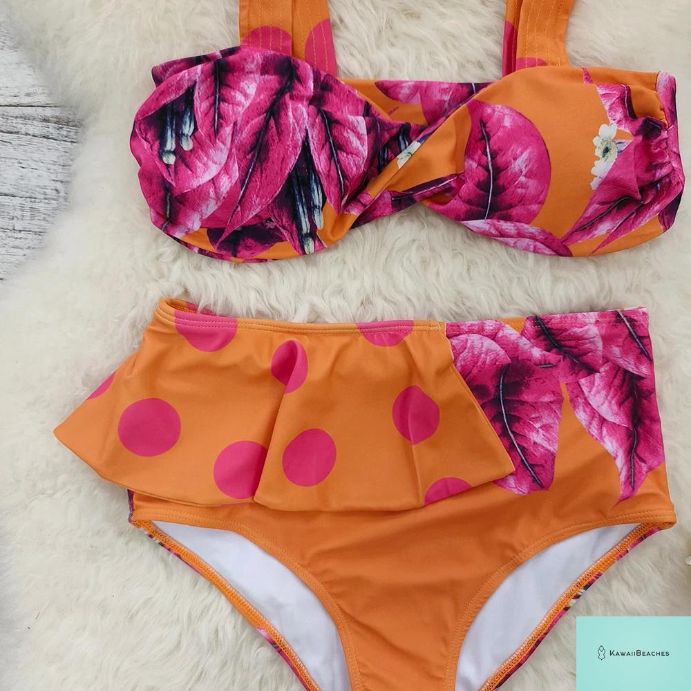 Floral Printed High Waist Bandage Bikini Set