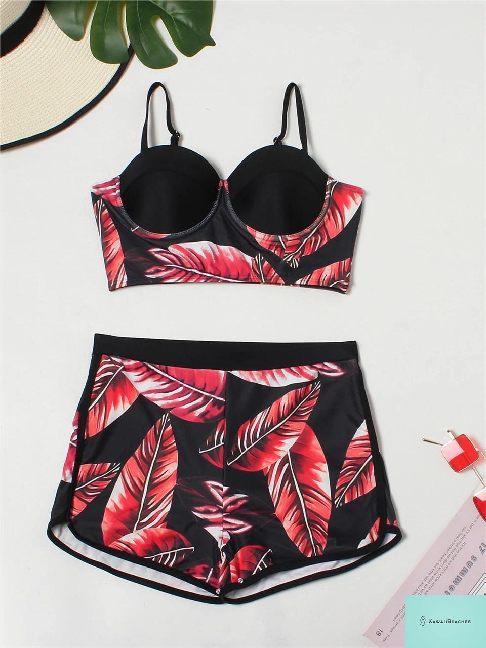 Leaves Printed Push Up Swimsuit