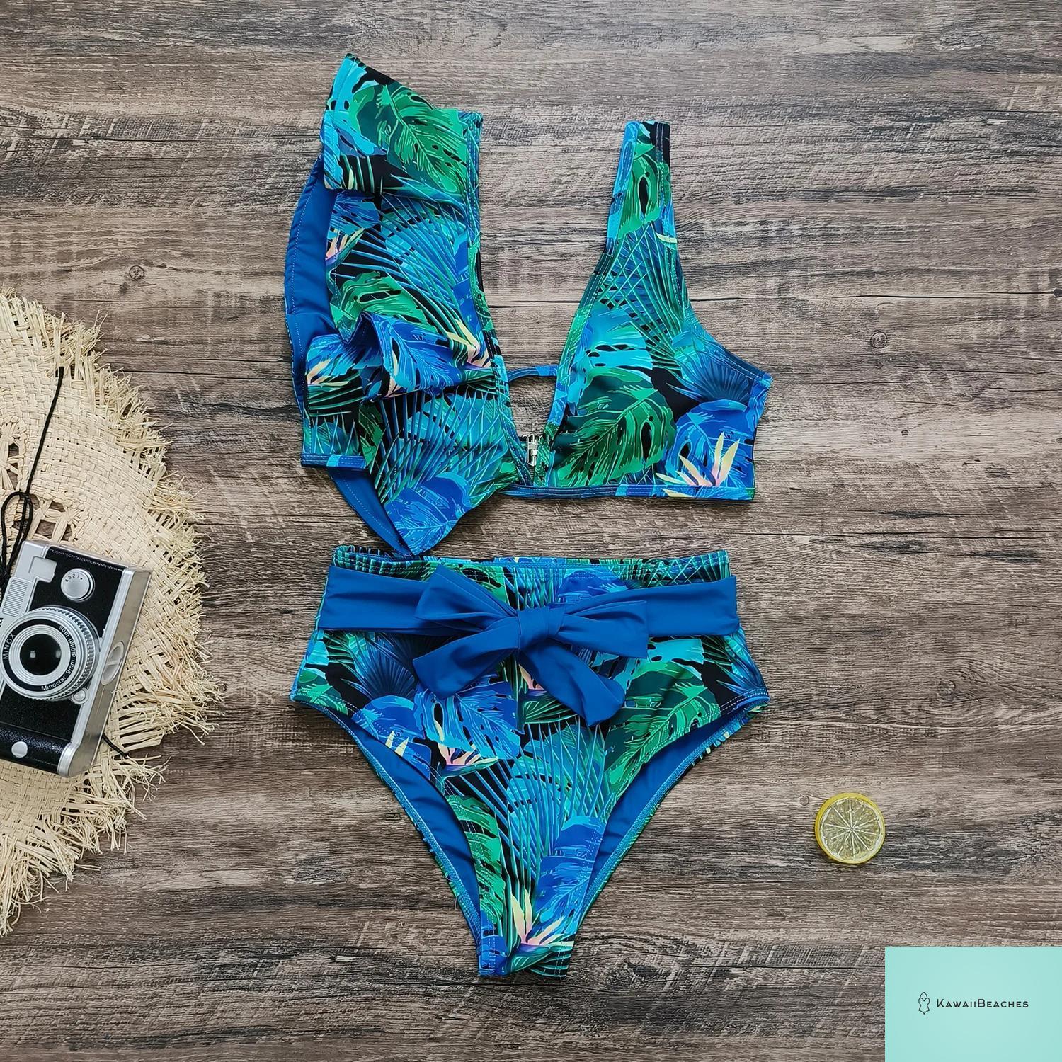 Floral Printed High Waist Bandage Bikini Set