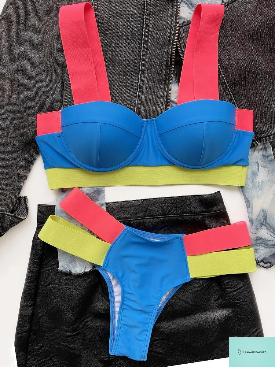 Kawaii Solid Bandage Push Up Bikini