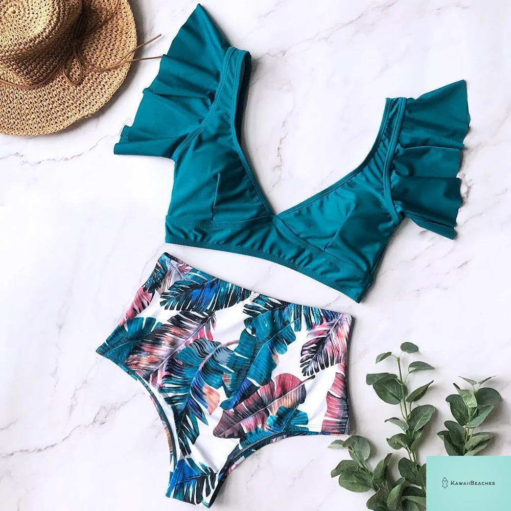 Kawaii Ruffle High Waist Bikini Set