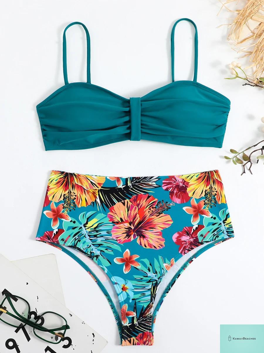 Tropical Print High Waist Bikini Set