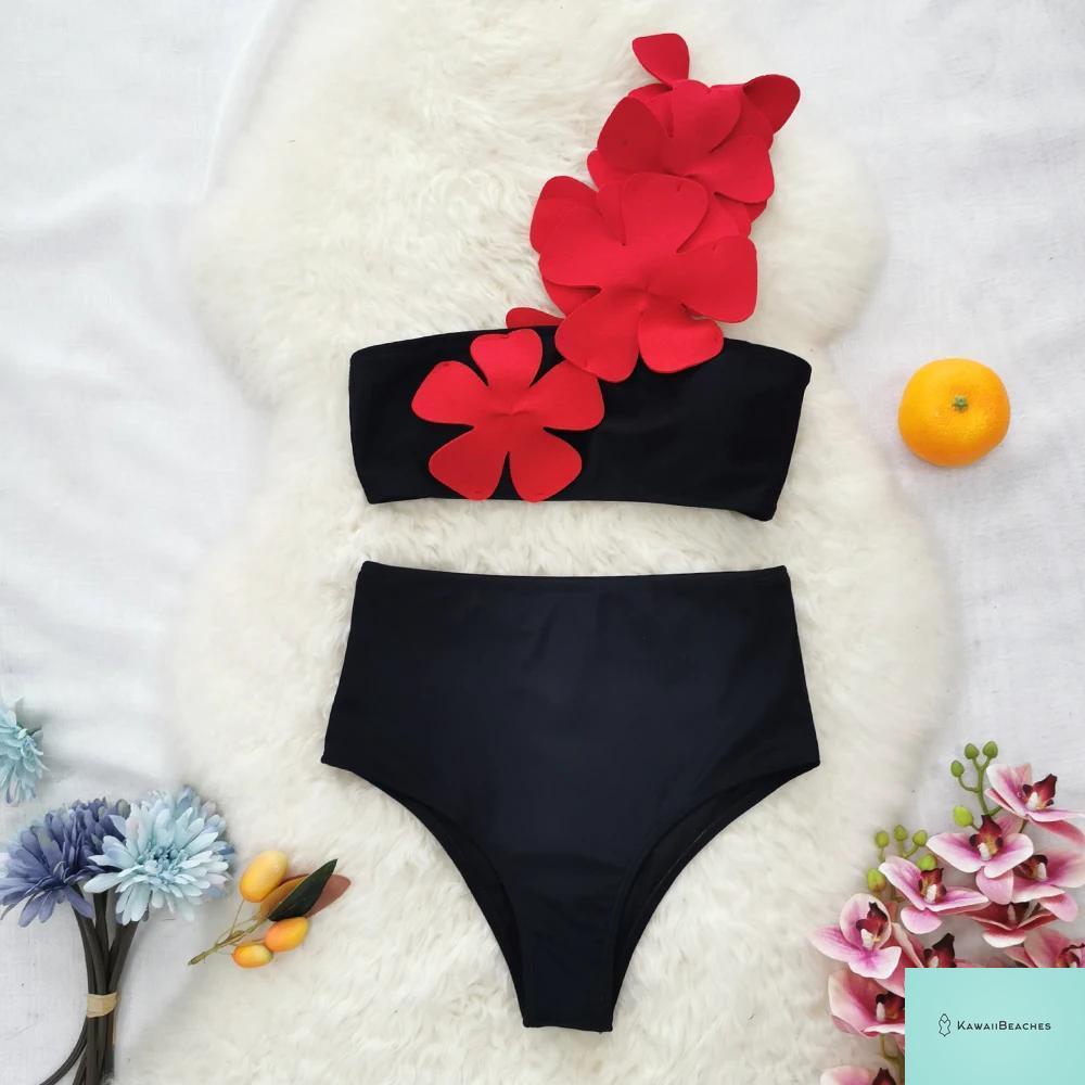 High Waist Ruffled Print Bikini Set