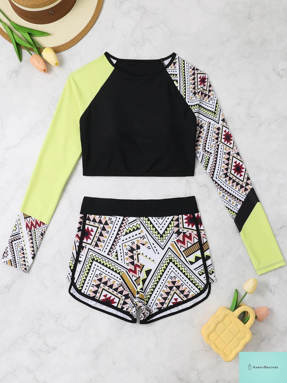 Womens Long Sleeve Printed Swimsuit