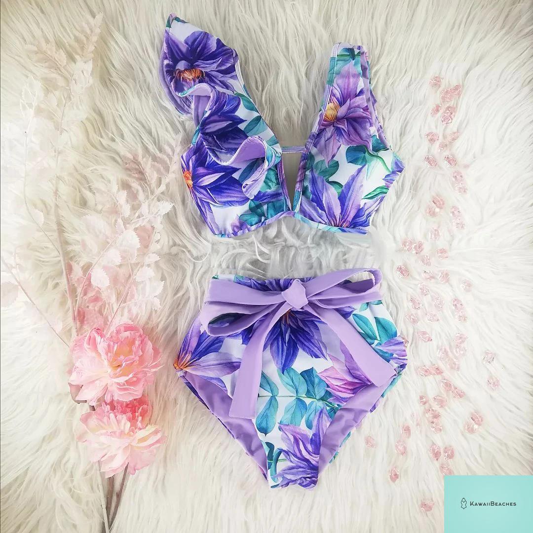 Floral Printed High Waist Bandage Bikini Set