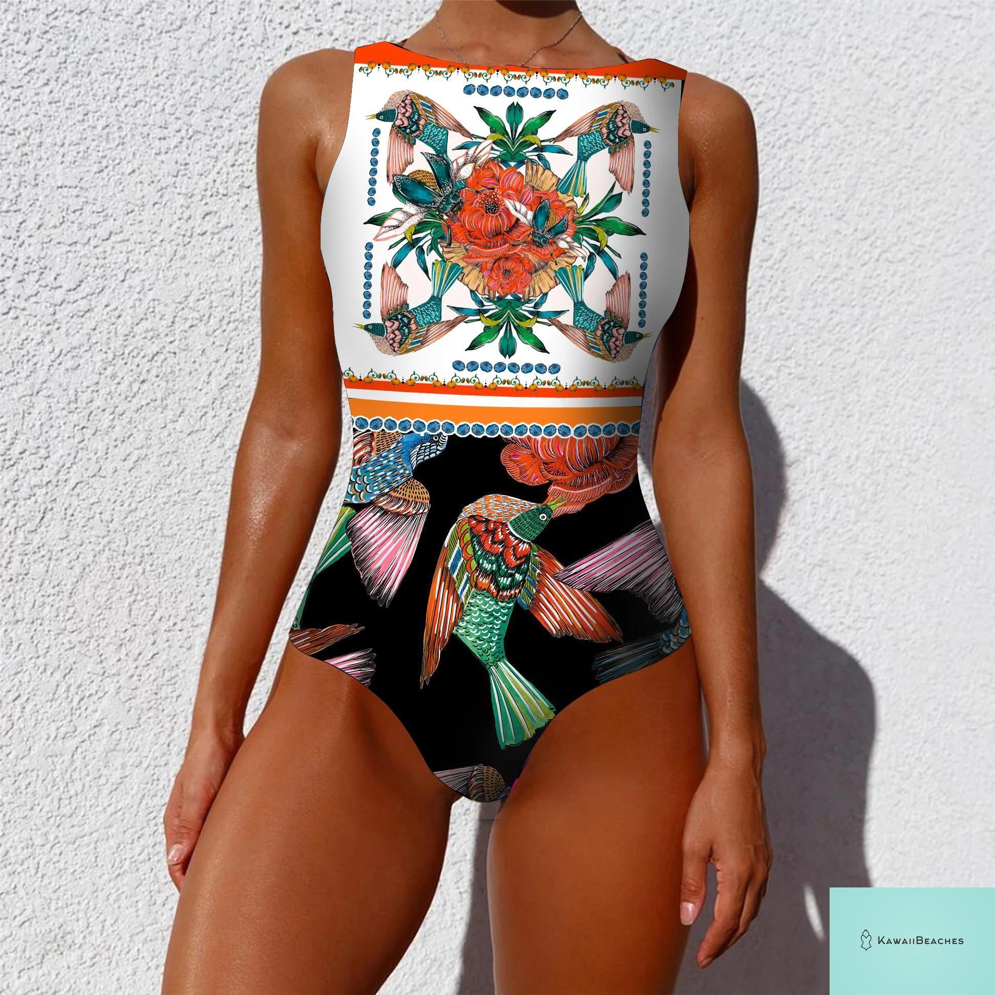 Womens Floral Lace Up Swimsuit