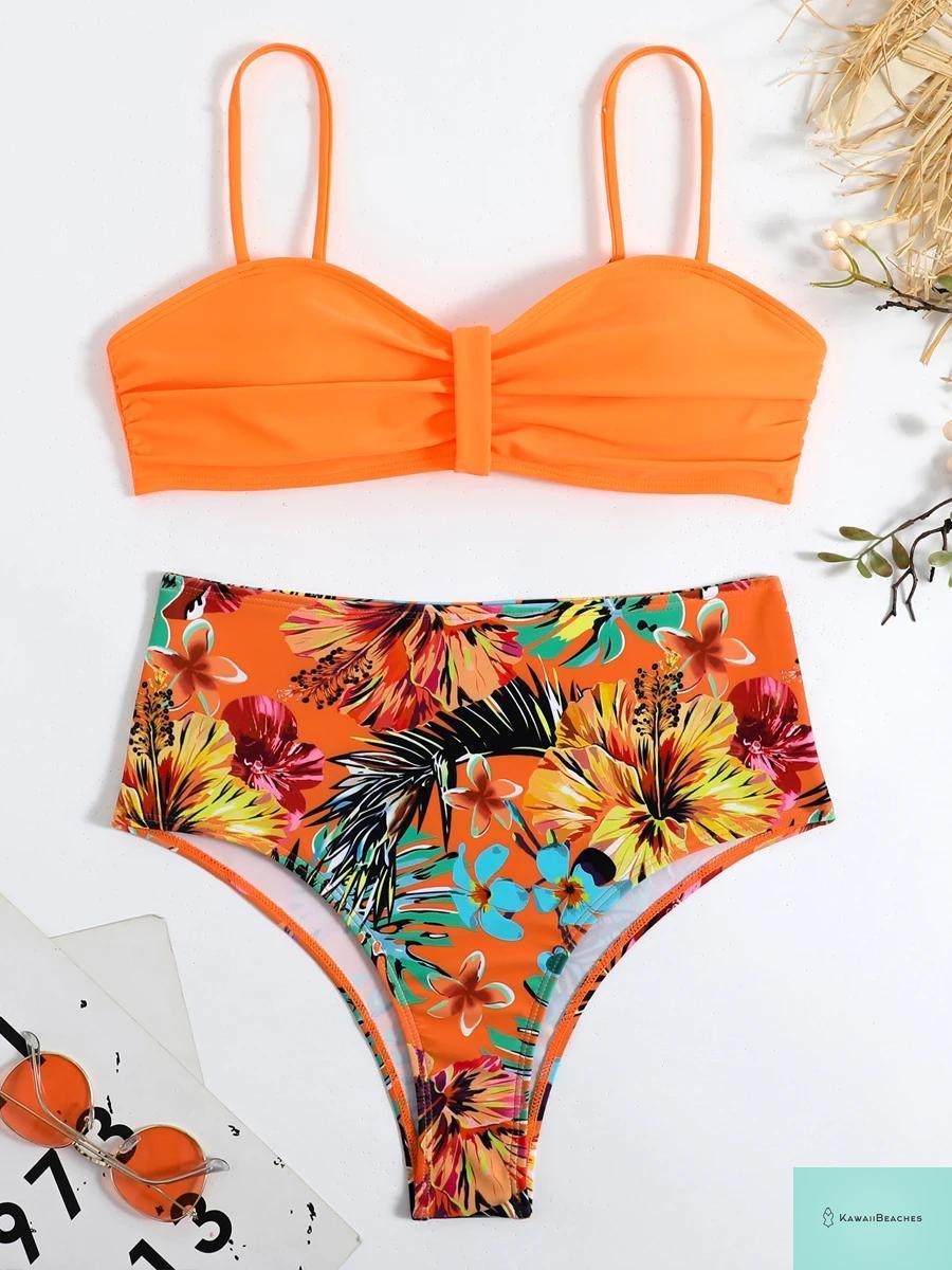Tropical Print High Waist Bikini Set