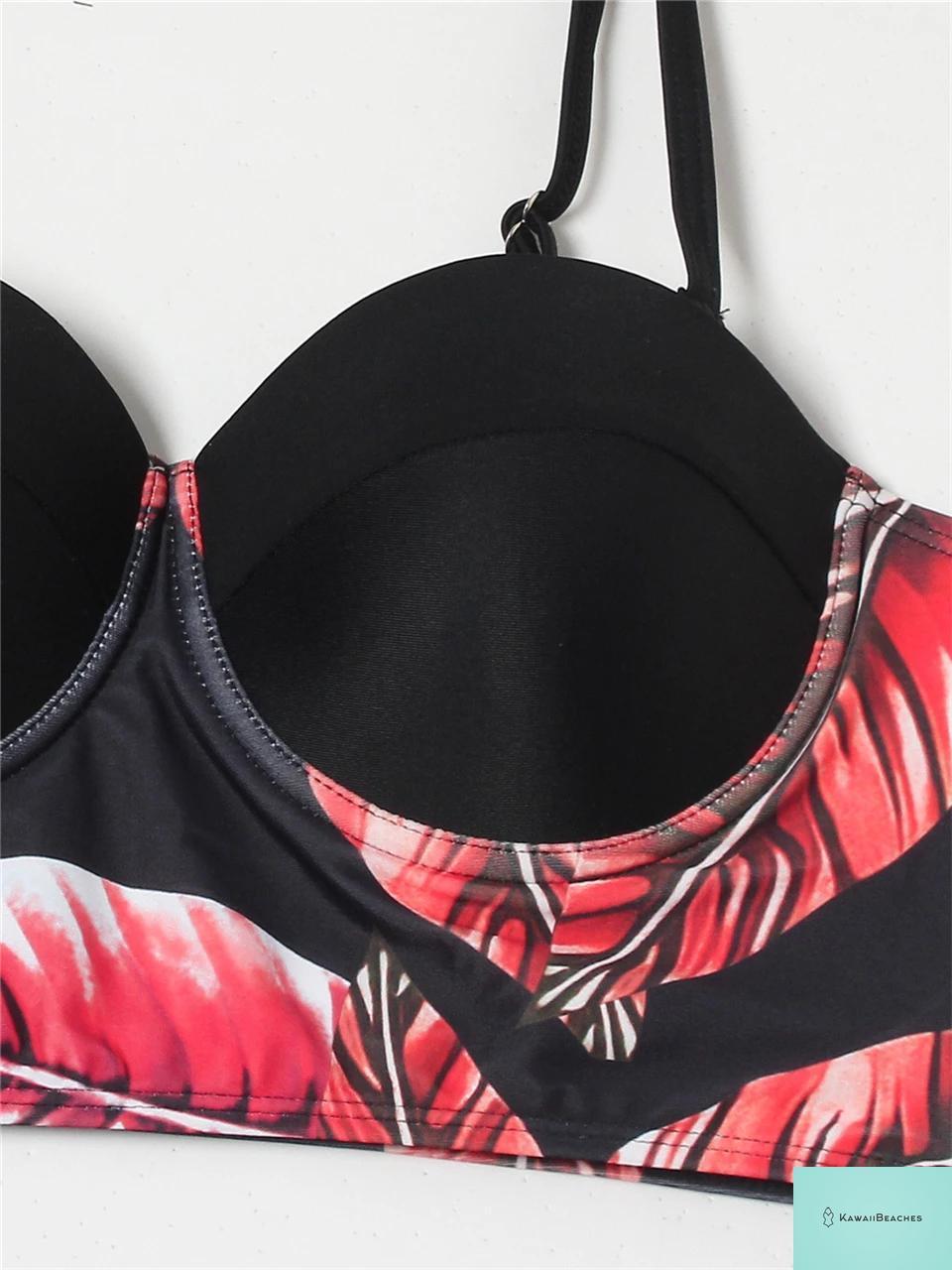 Leaves Printed Push Up Swimsuit