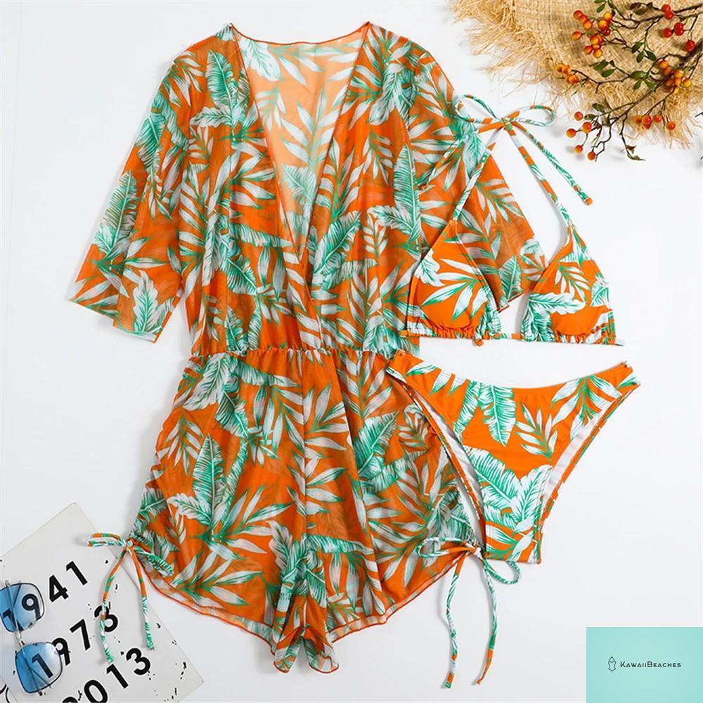 Tropical Print Halter Bikini Swimsuit