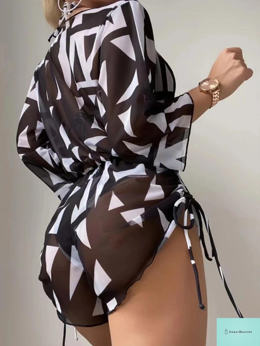 Tropical Print Halter Bikini Swimsuit