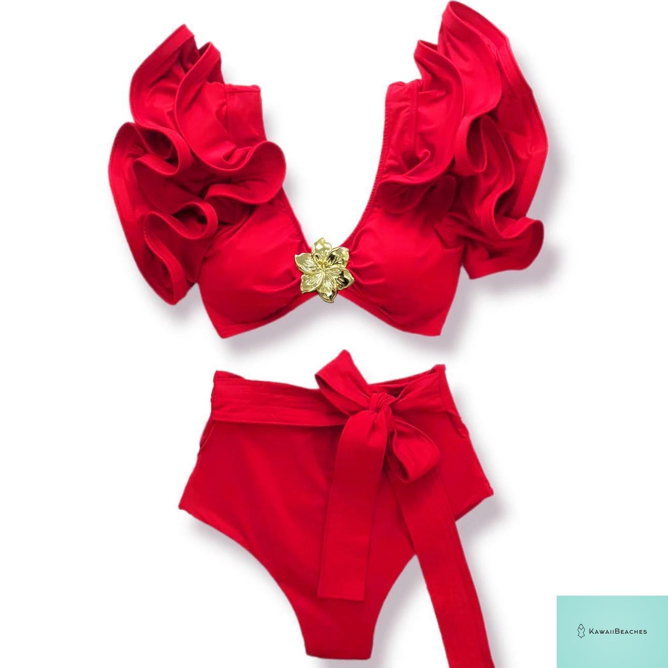 Floral Printed High Waist Bandage Bikini Set