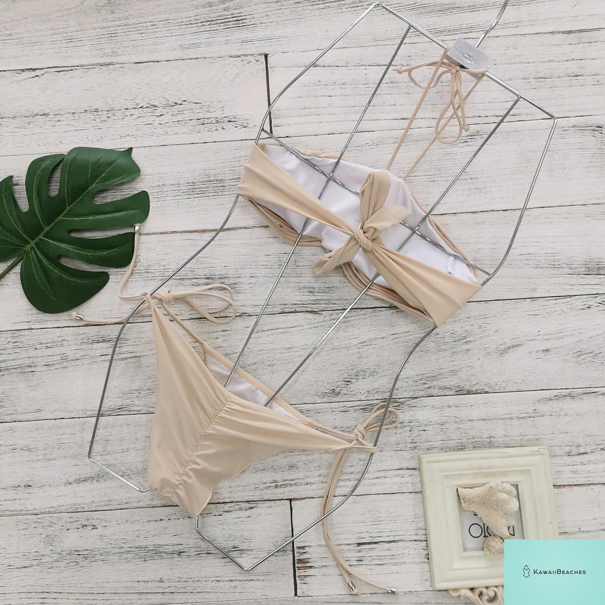 Kawaii Stripes Lace-Up Brazilian Bikini Set