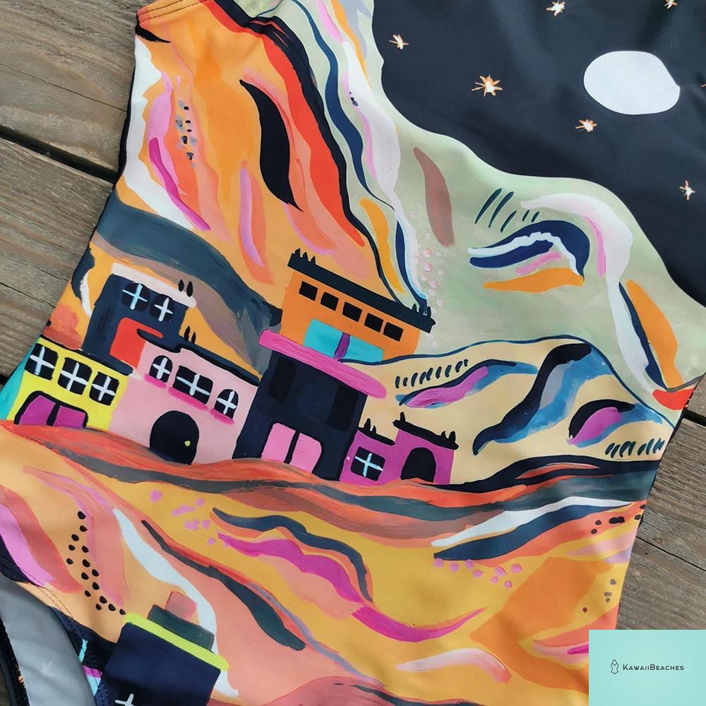 Striped Tropical Monokini Swimsuit for Women