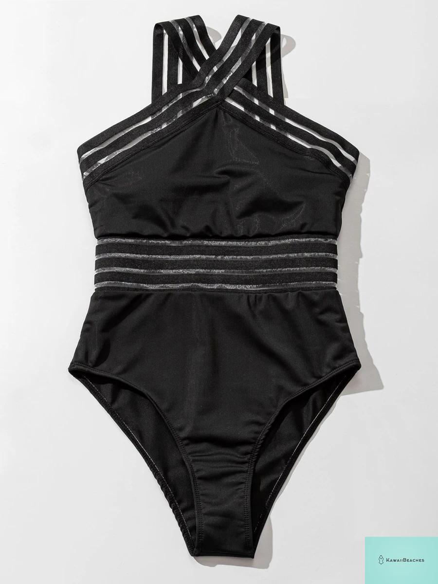 High Neck Mesh Swimwear Bodysuit