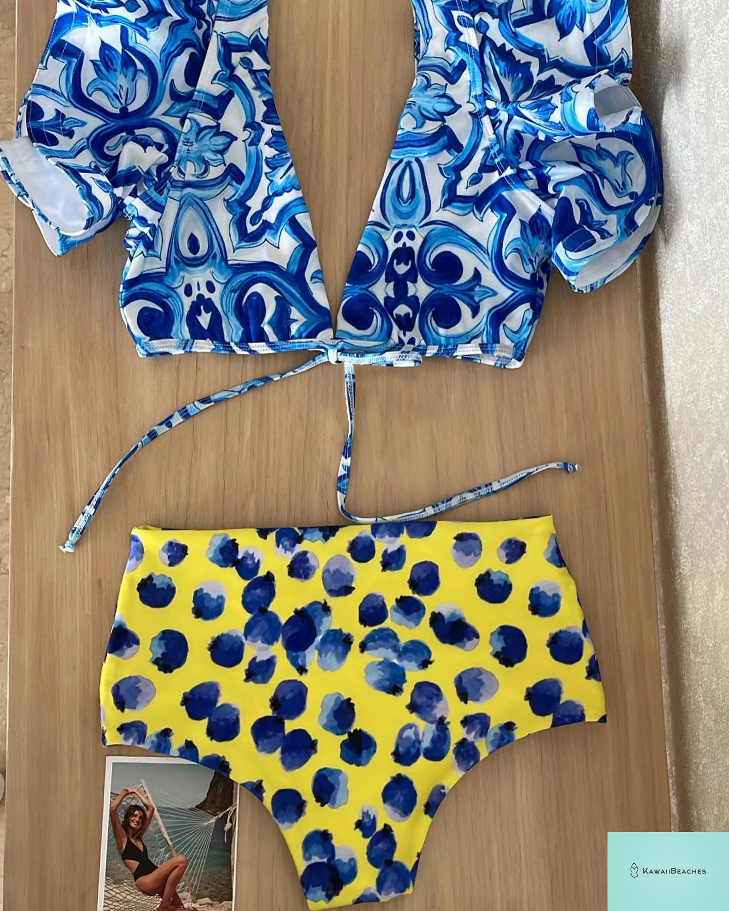 Floral Printed High Waist Bandage Bikini Set