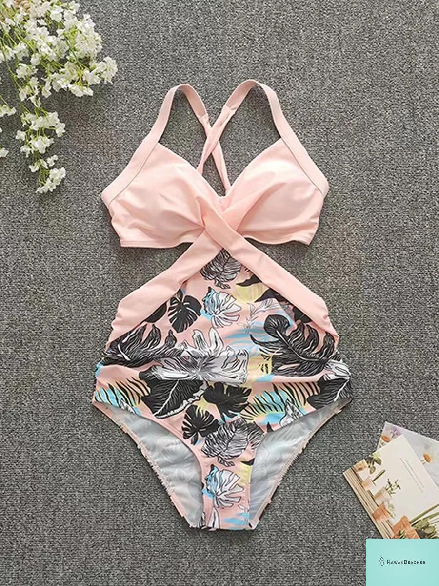 Kawaii Printed Halter One Piece Swimsuit