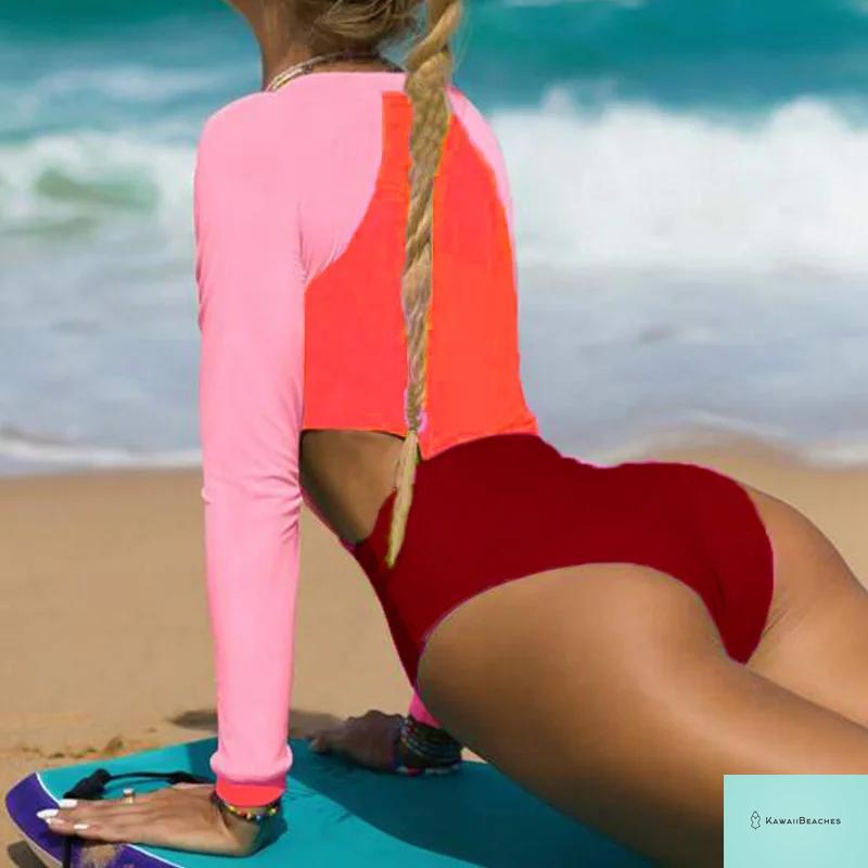 Kawaii Patchwork Long Sleeve Swimsuit
