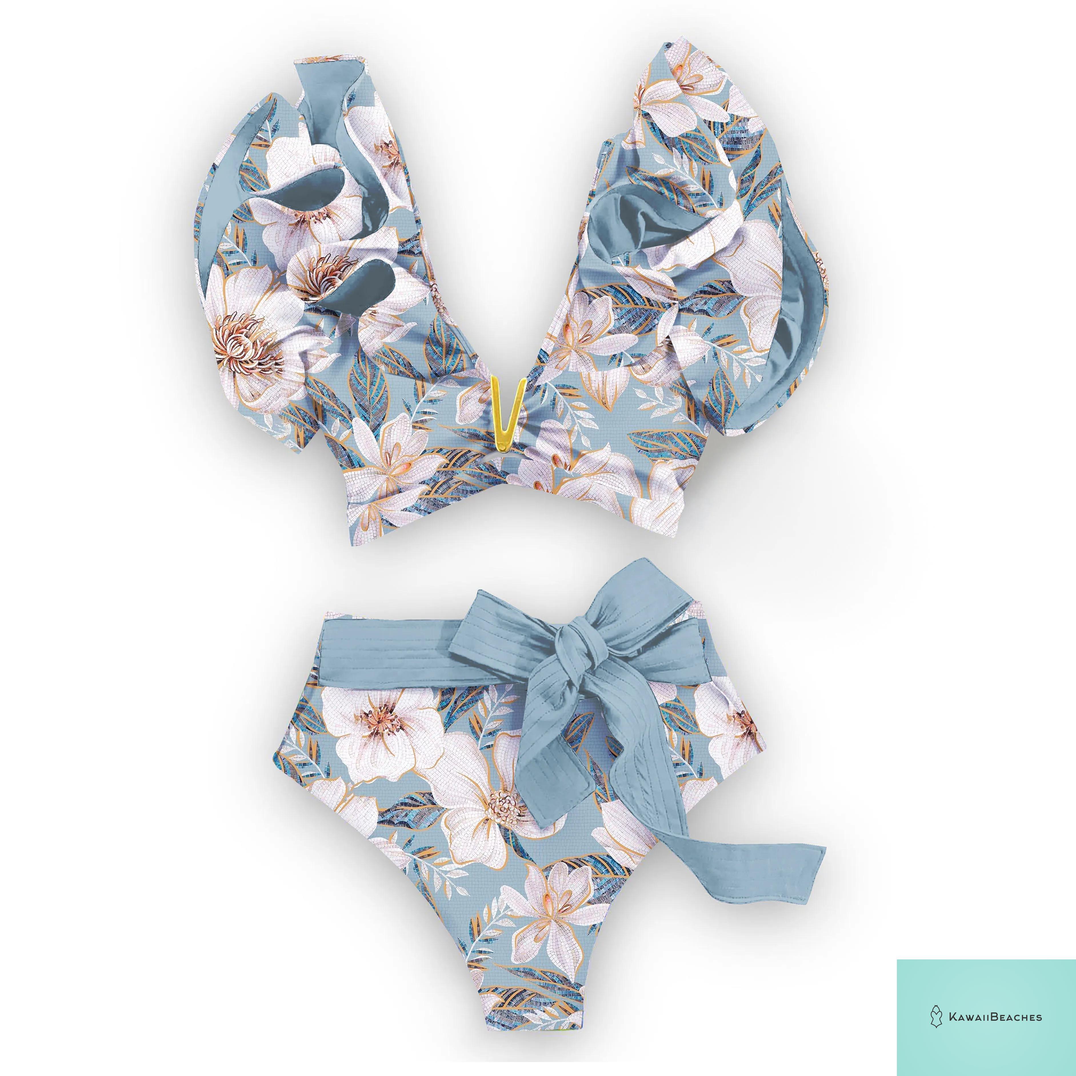 Floral Printed High Waist Bandage Bikini Set