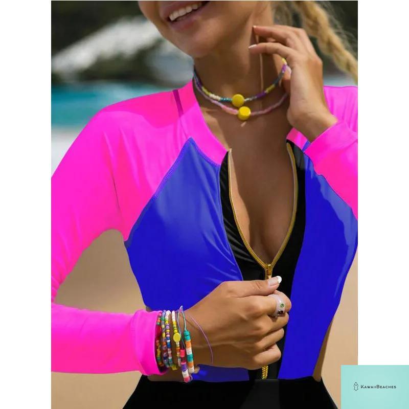 Kawaii Patchwork Long Sleeve Swimsuit