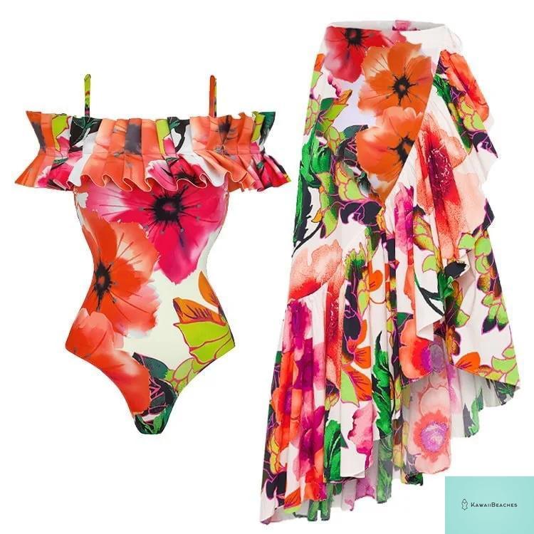 Floral Ruffle Push Up Bikini Set