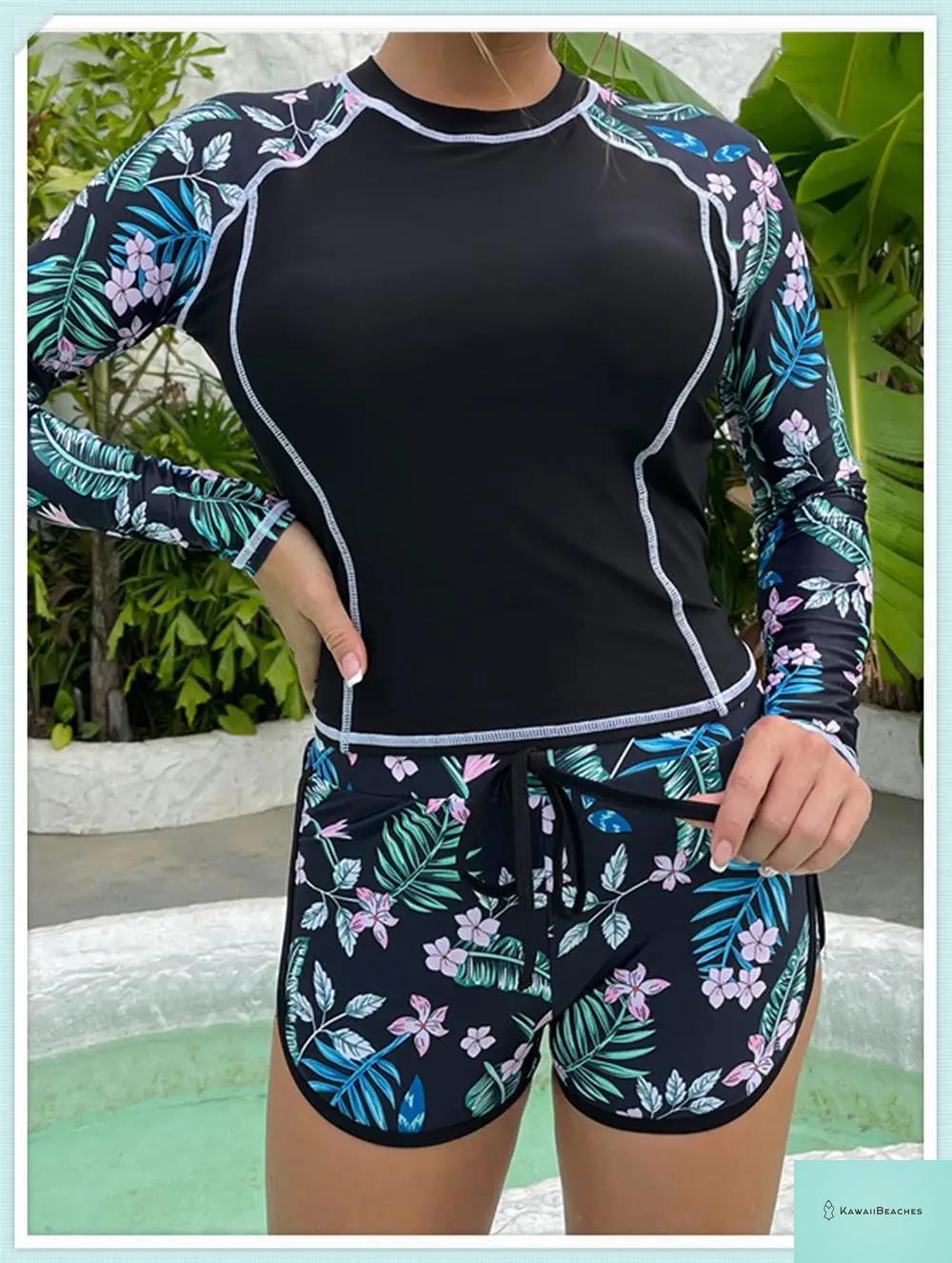 Tropical Long Sleeve Rashguard Swimsuit
