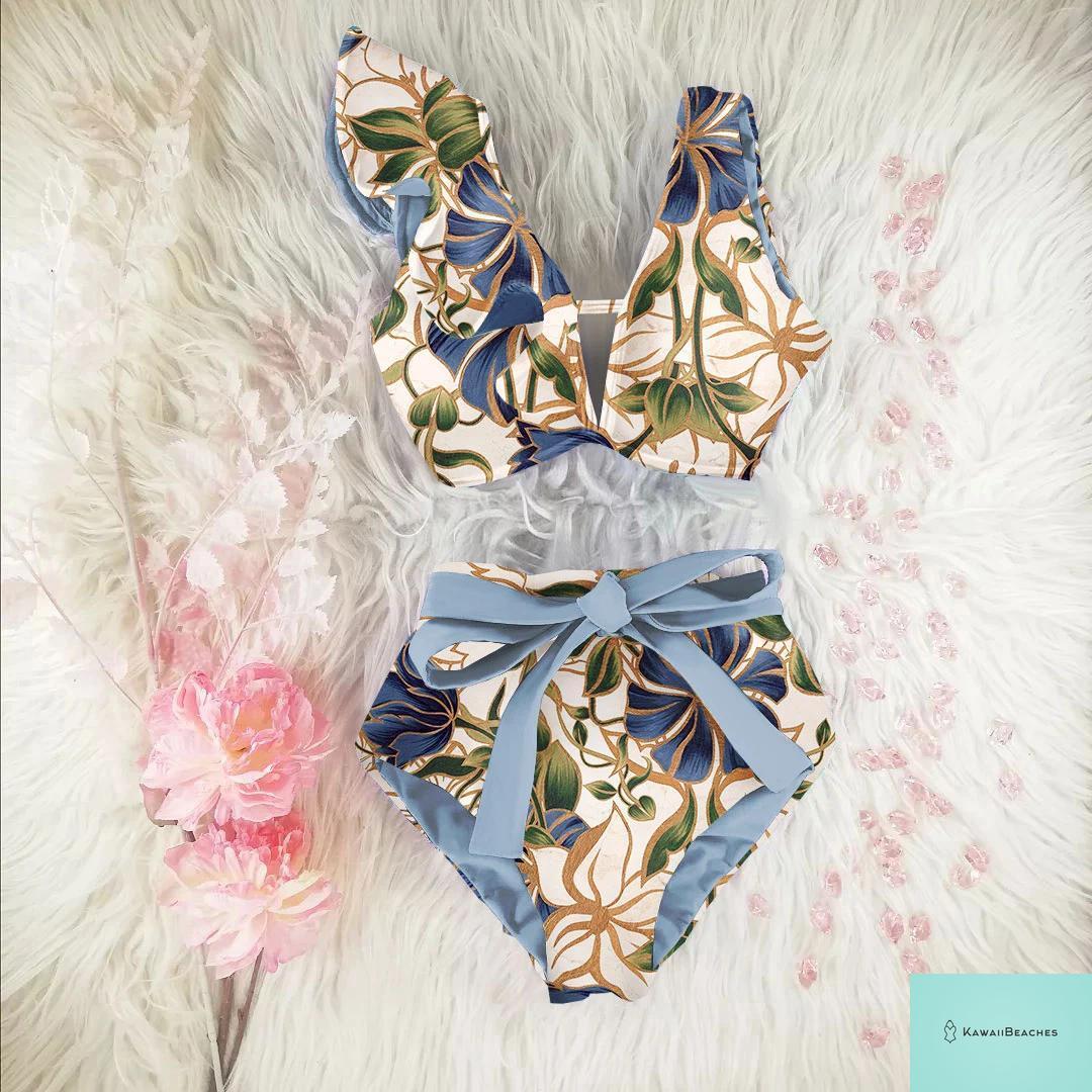 Floral Printed High Waist Bandage Bikini Set