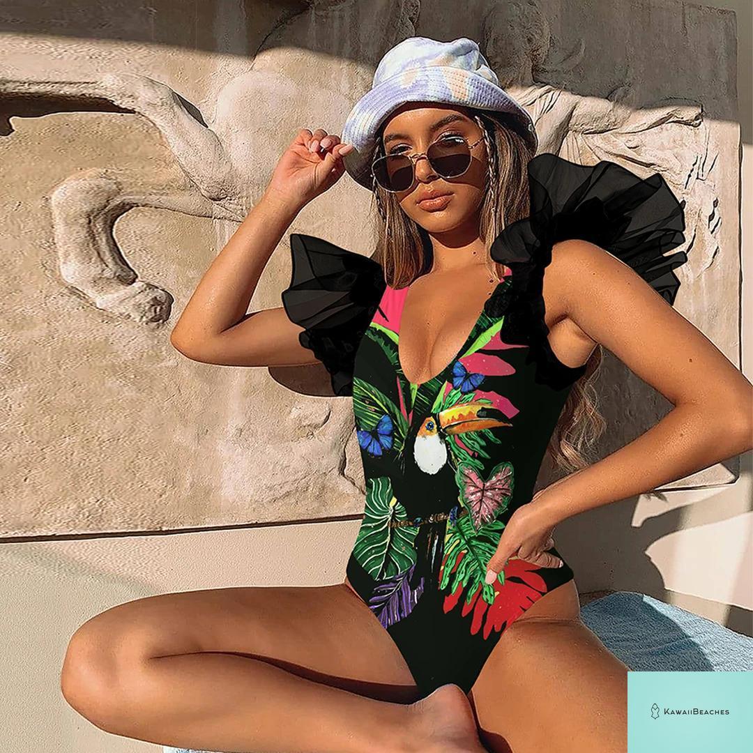 Striped Tropical Monokini Swimsuit for Women