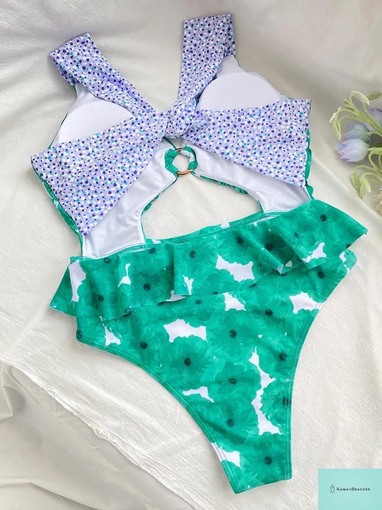 Kawaii Floral Ruffle One-Piece Swimsuit