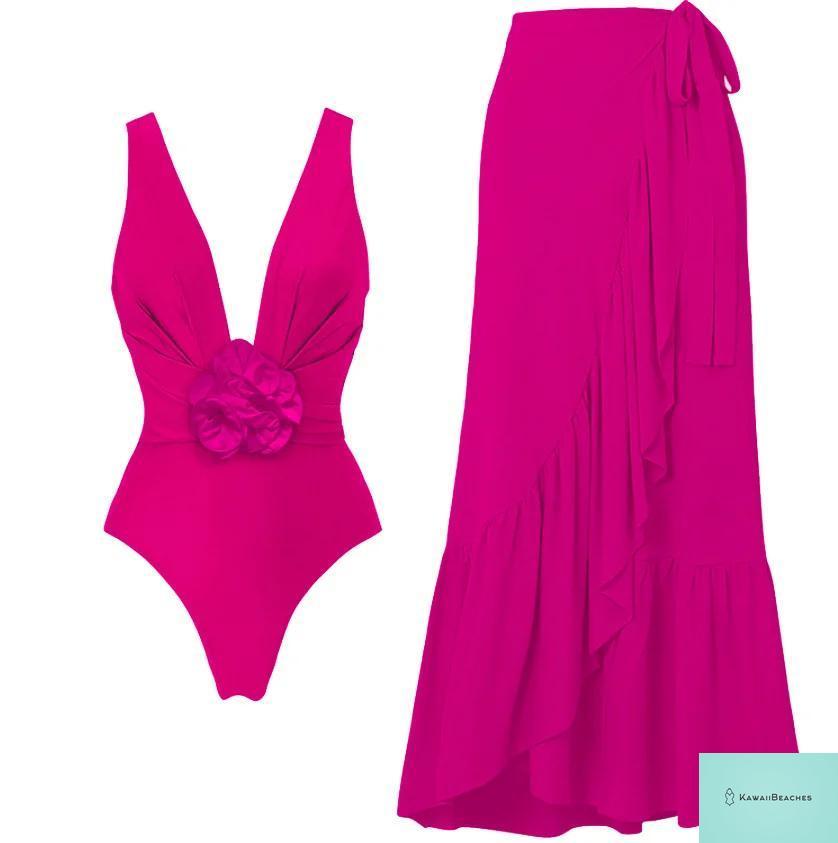 Vintage High Waist One Piece Swimsuit Set