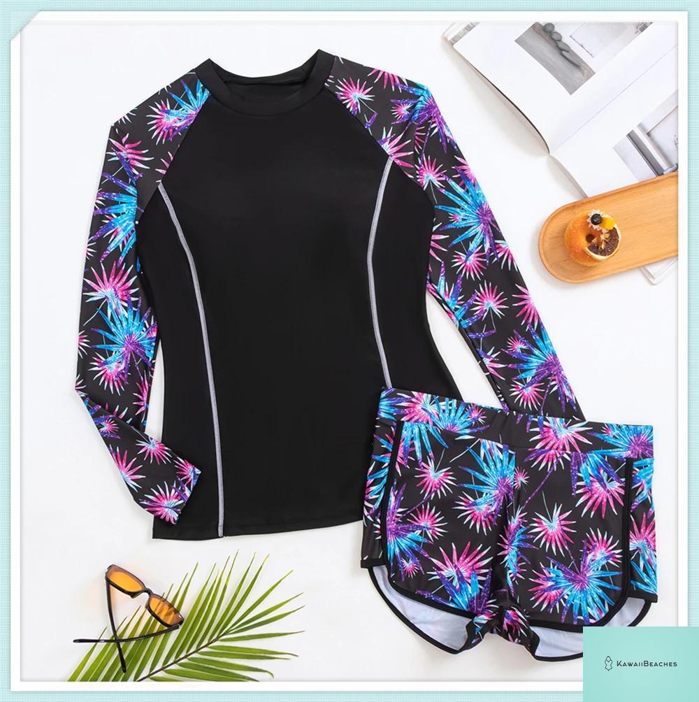 Tropical Long Sleeve Rashguard Swimsuit